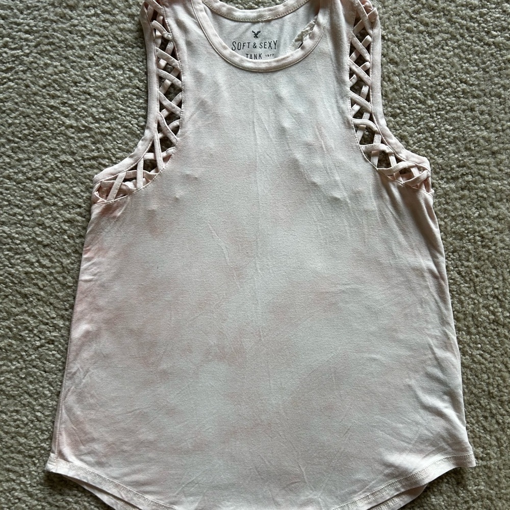 American Eagle Outfitters Soft Pink and white Tank Top like new